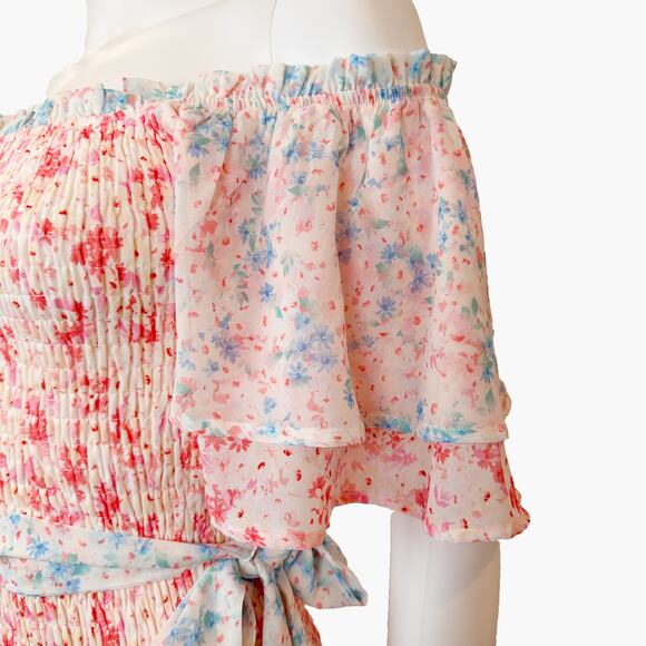 NWT AURA "Sugar Rush" Flutter Sleeve Floral Print Mini Dress (Pink | Size S) - Picture 8 of 11